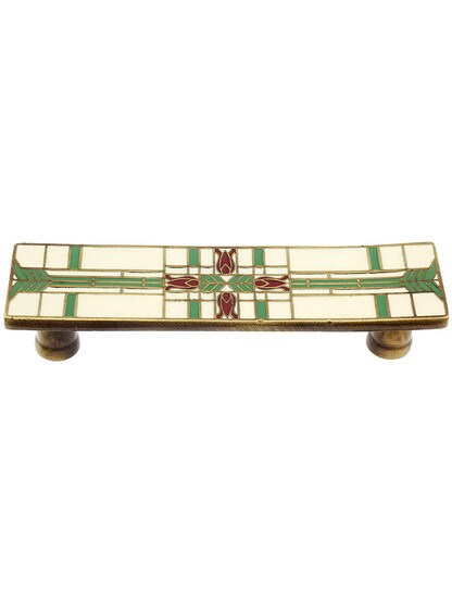 3 inch cc Prairie Tulips Pull in Antique Brass/Spring Green.
